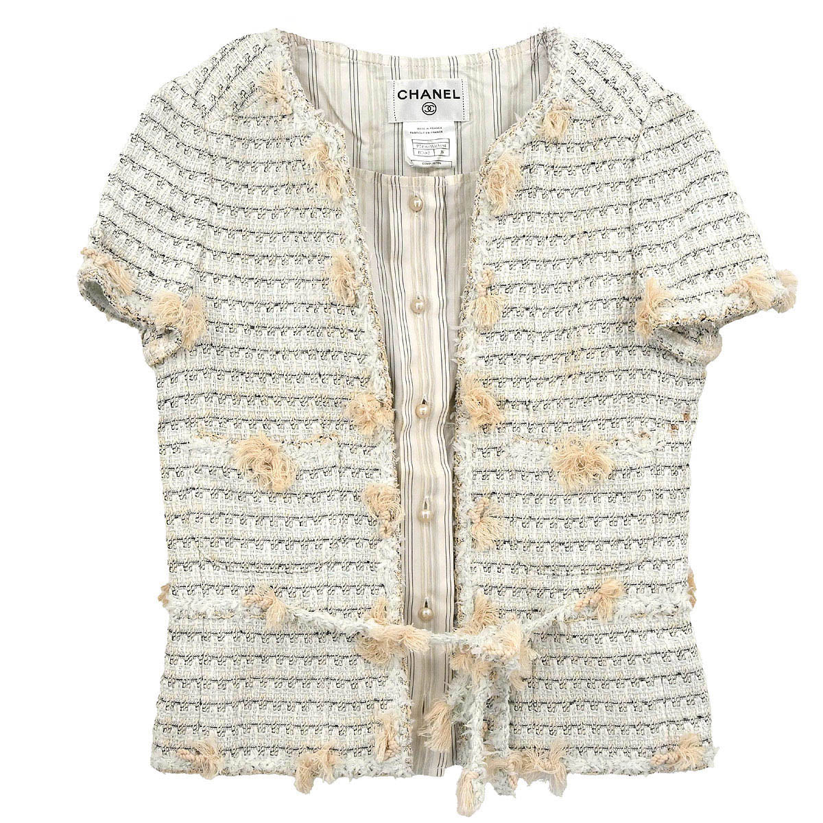 Chanel 2005 Collarless Single Breasted Tweed Jacket Light Blue #36