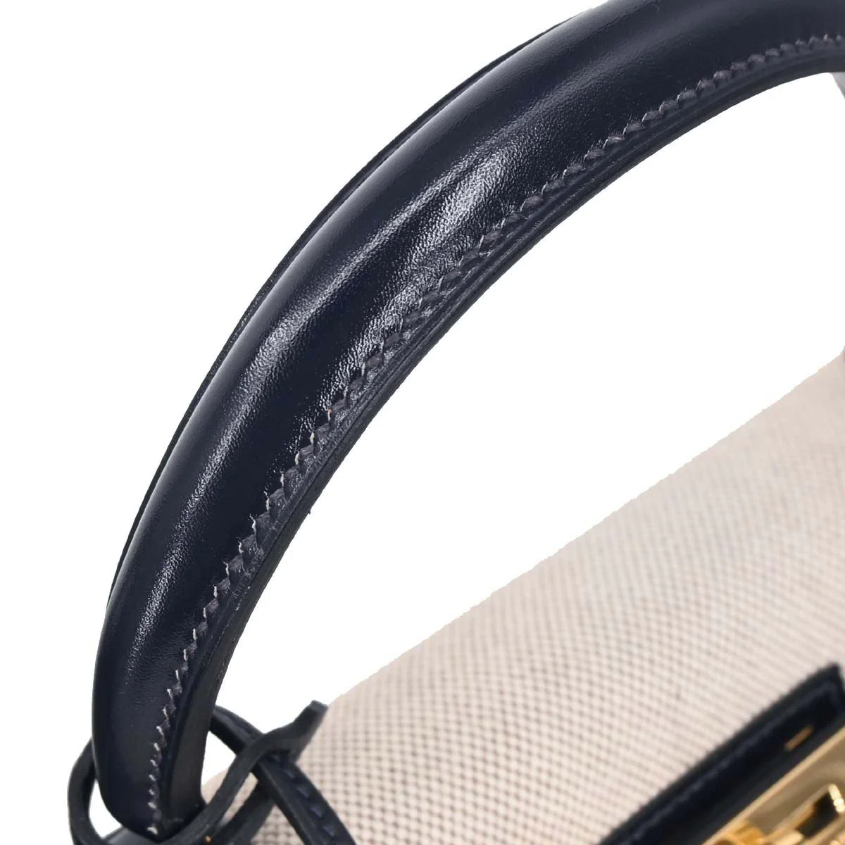 Hermes 1990 Beige Navy Toile H Box Calf Kelly 28 Sellier 2way Shoulder Handbag - Image 3