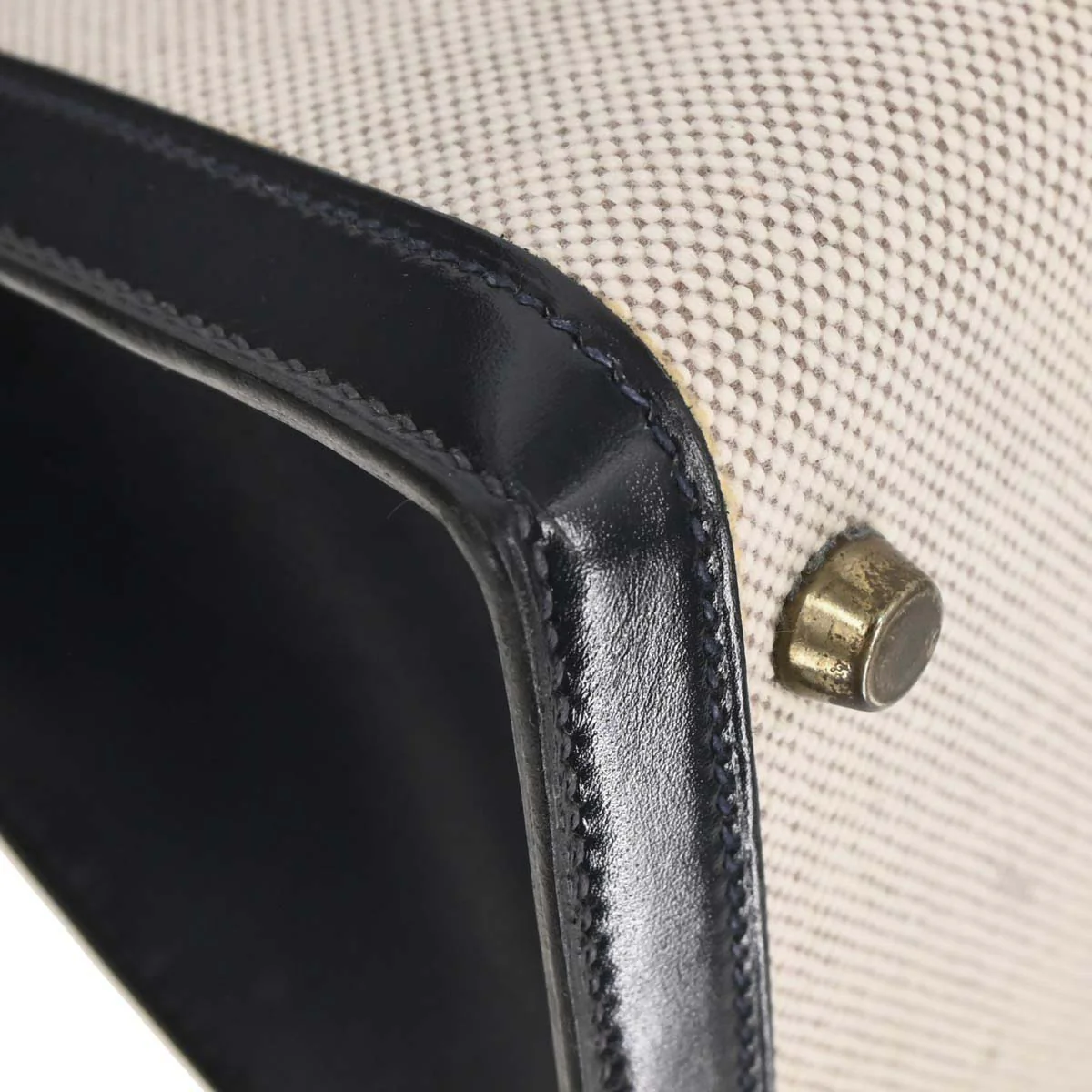 Hermes 1990 Beige Navy Toile H Box Calf Kelly 28 Sellier 2way Shoulder Handbag - Image 4