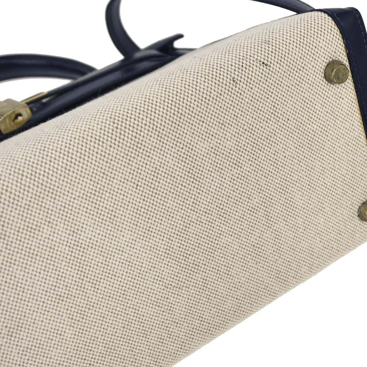 Hermes 1990 Beige Navy Toile H Box Calf Kelly 28 Sellier 2way Shoulder Handbag - Image 5