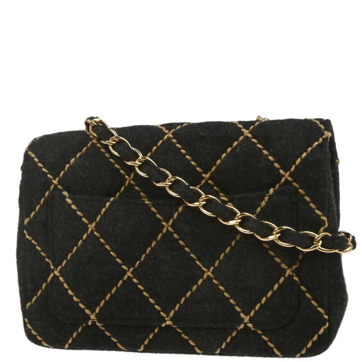 Chanel Gray Wool Wild Stitch Mini Classic Square Flap Shoulder Bag 17 - Image 2