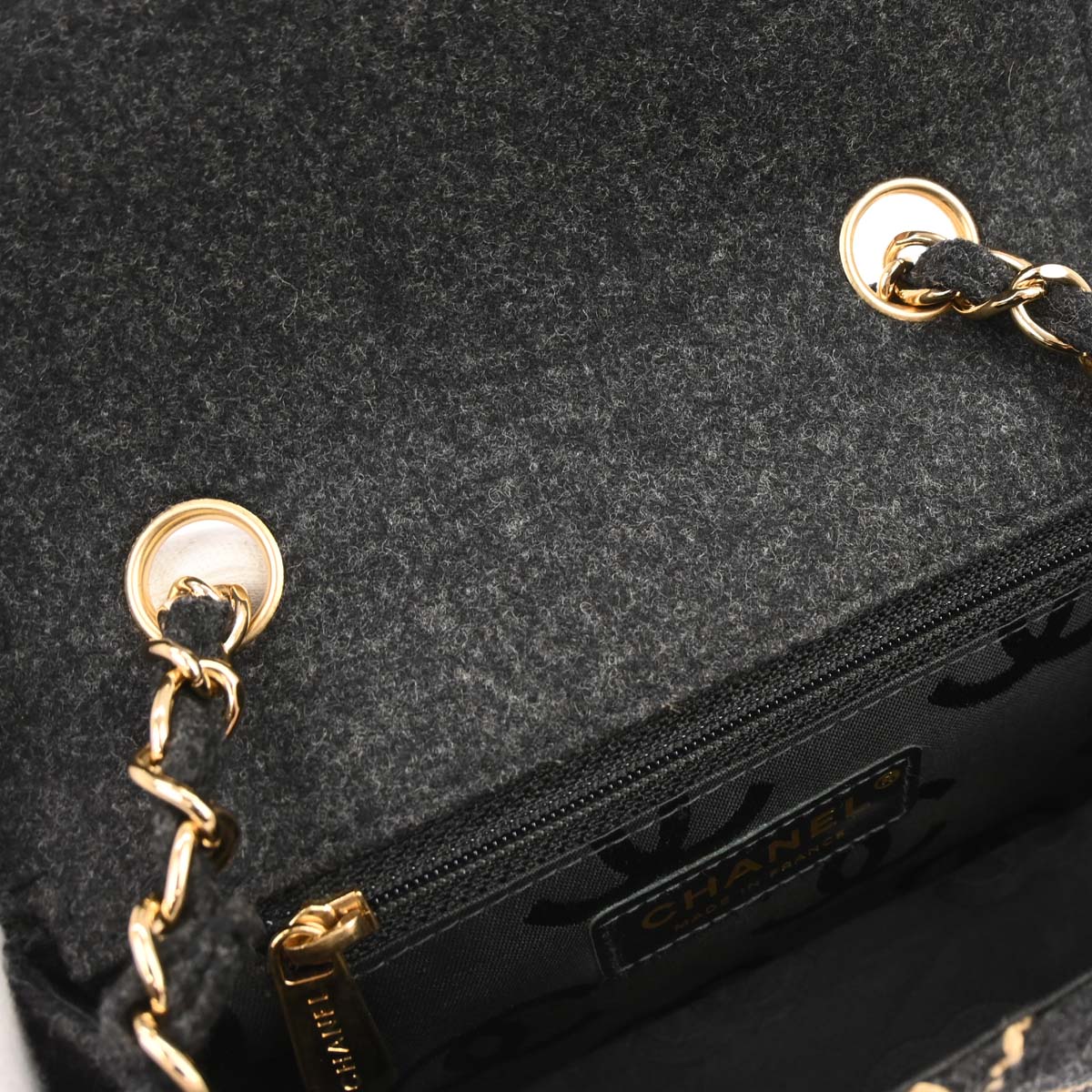 Chanel Gray Wool Wild Stitch Mini Classic Square Flap Shoulder Bag 17 - Image 7