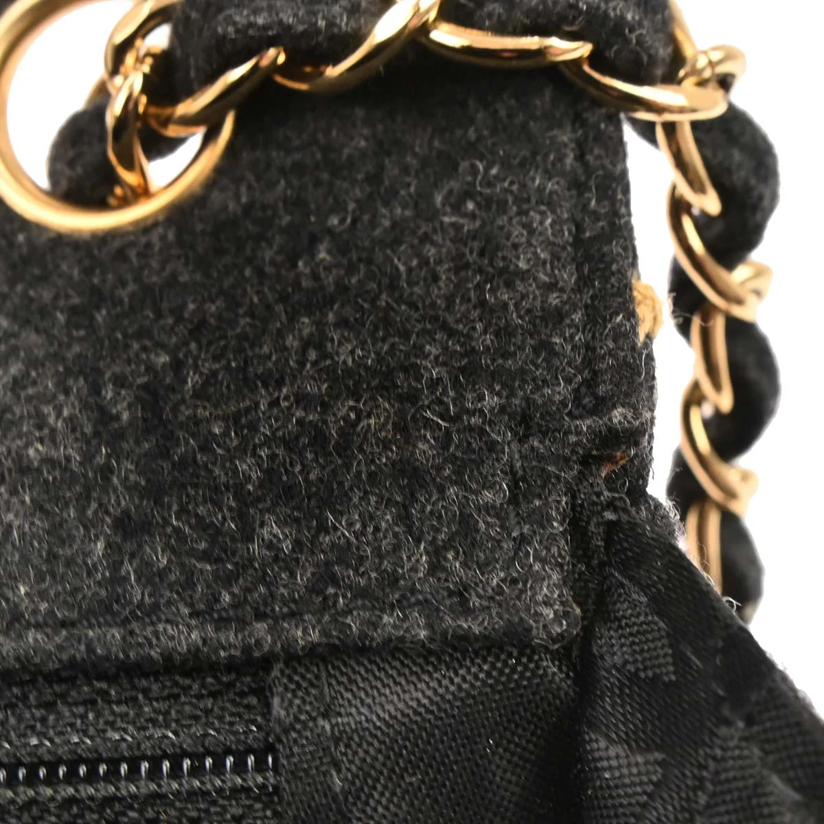 Chanel Gray Wool Wild Stitch Mini Classic Square Flap Shoulder Bag 17 - Image 9