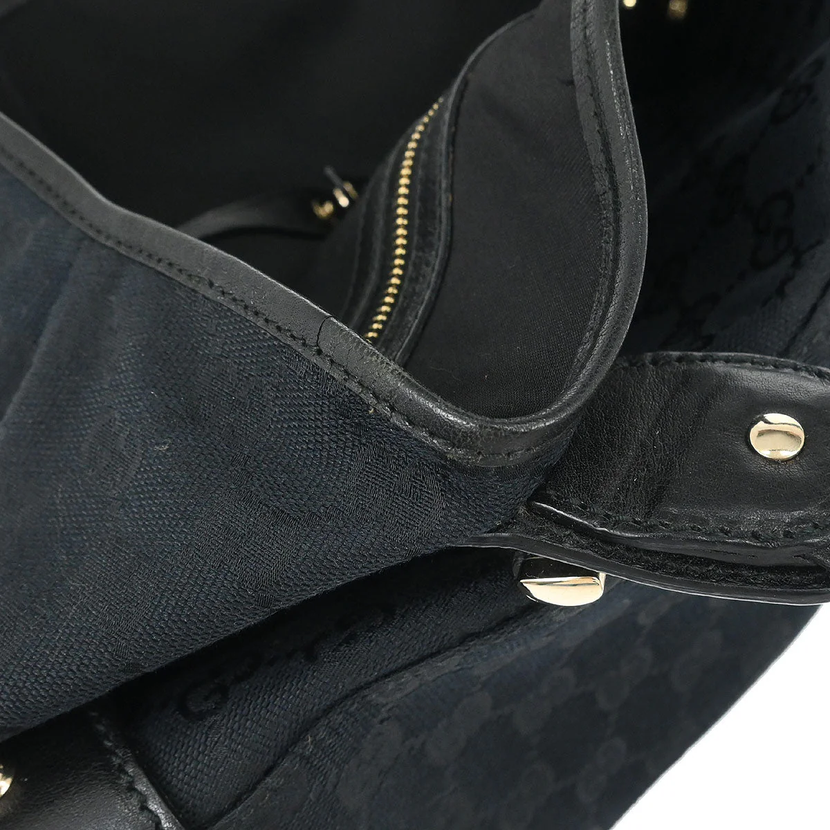 Gucci Black Canvas GG Horsebit Handbag - Image 8