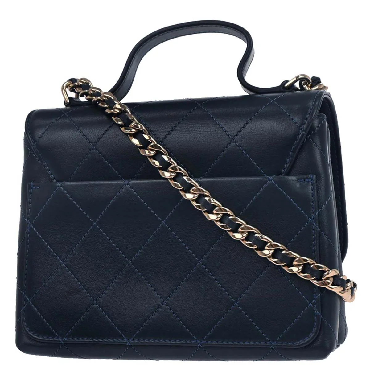 Chanel 2019 Navy Calfskin Top Handle 2way Shoulder Handbag - Image 2