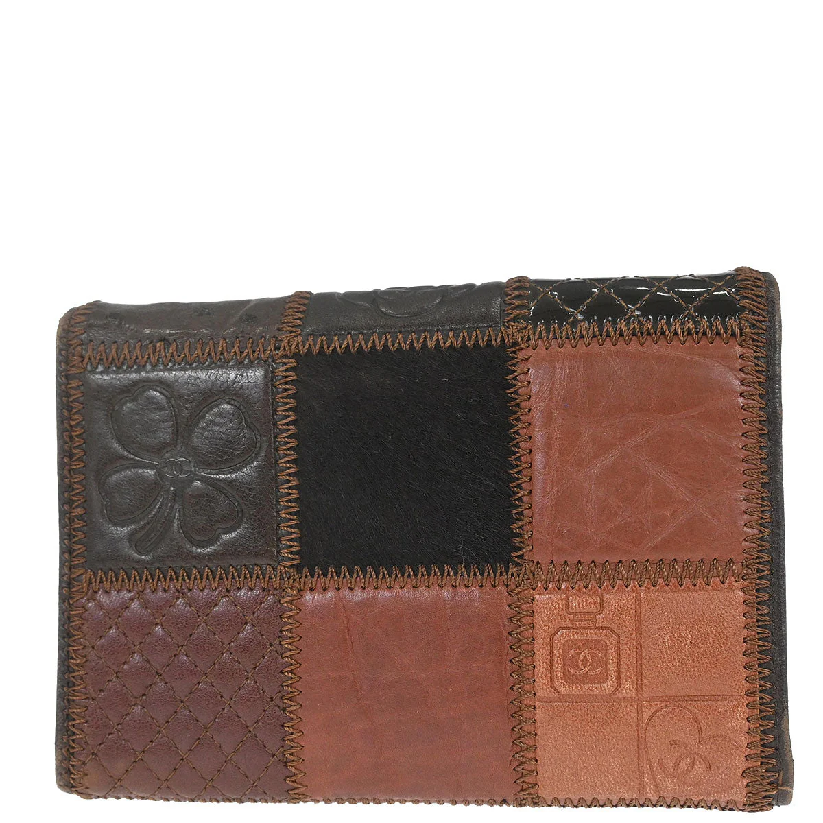 Chanel * Brown Lambskin Calfskin Pony Hair Icon Patchwork Wallet - Image 2