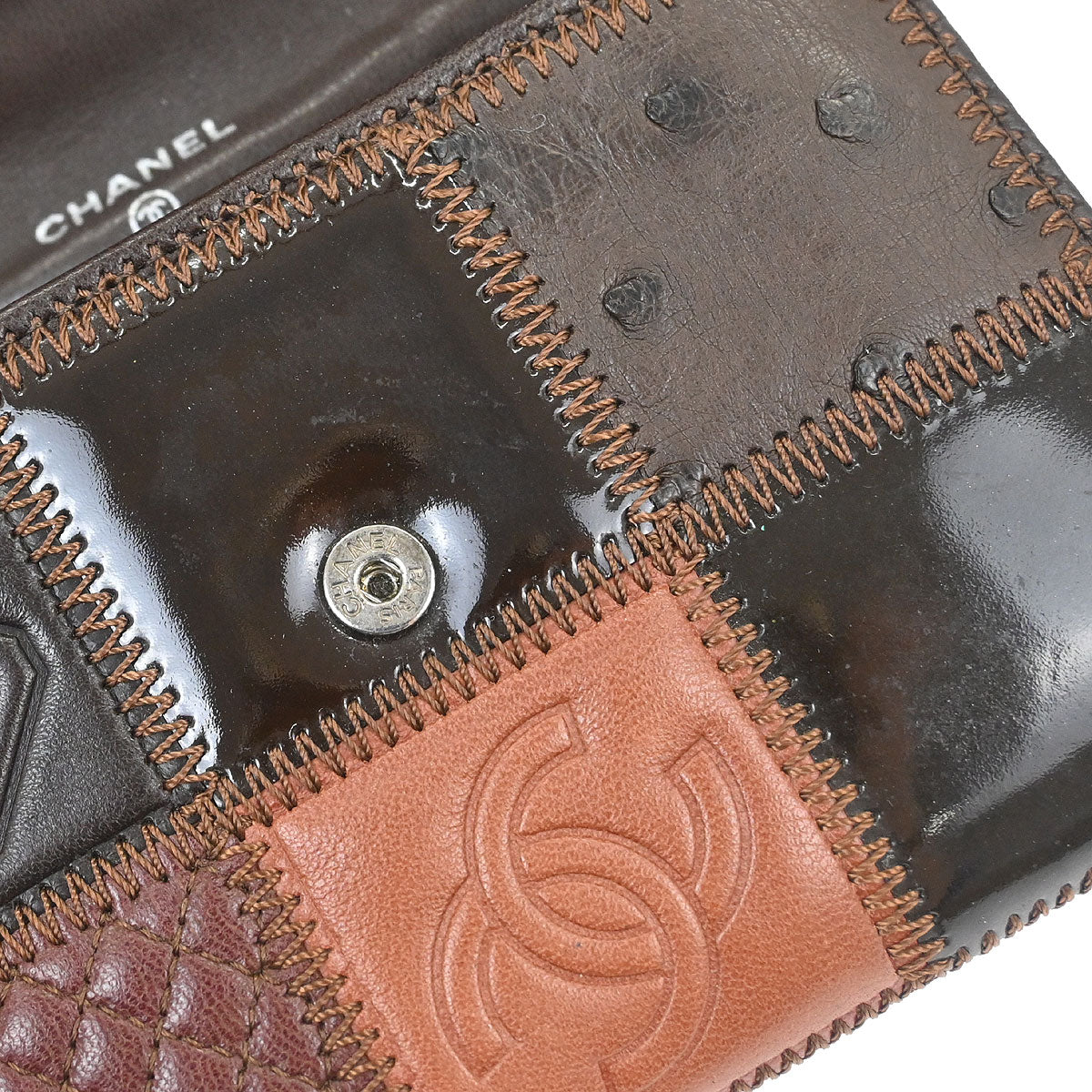 Chanel * Brown Lambskin Calfskin Pony Hair Icon Patchwork Wallet - Image 3