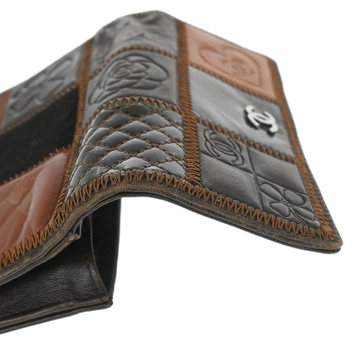 Chanel * Brown Lambskin Calfskin Pony Hair Icon Patchwork Wallet - Image 7