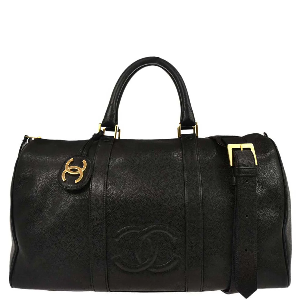 Chanel Black Caviar Skin 2way Shoulder Duffle Handbag