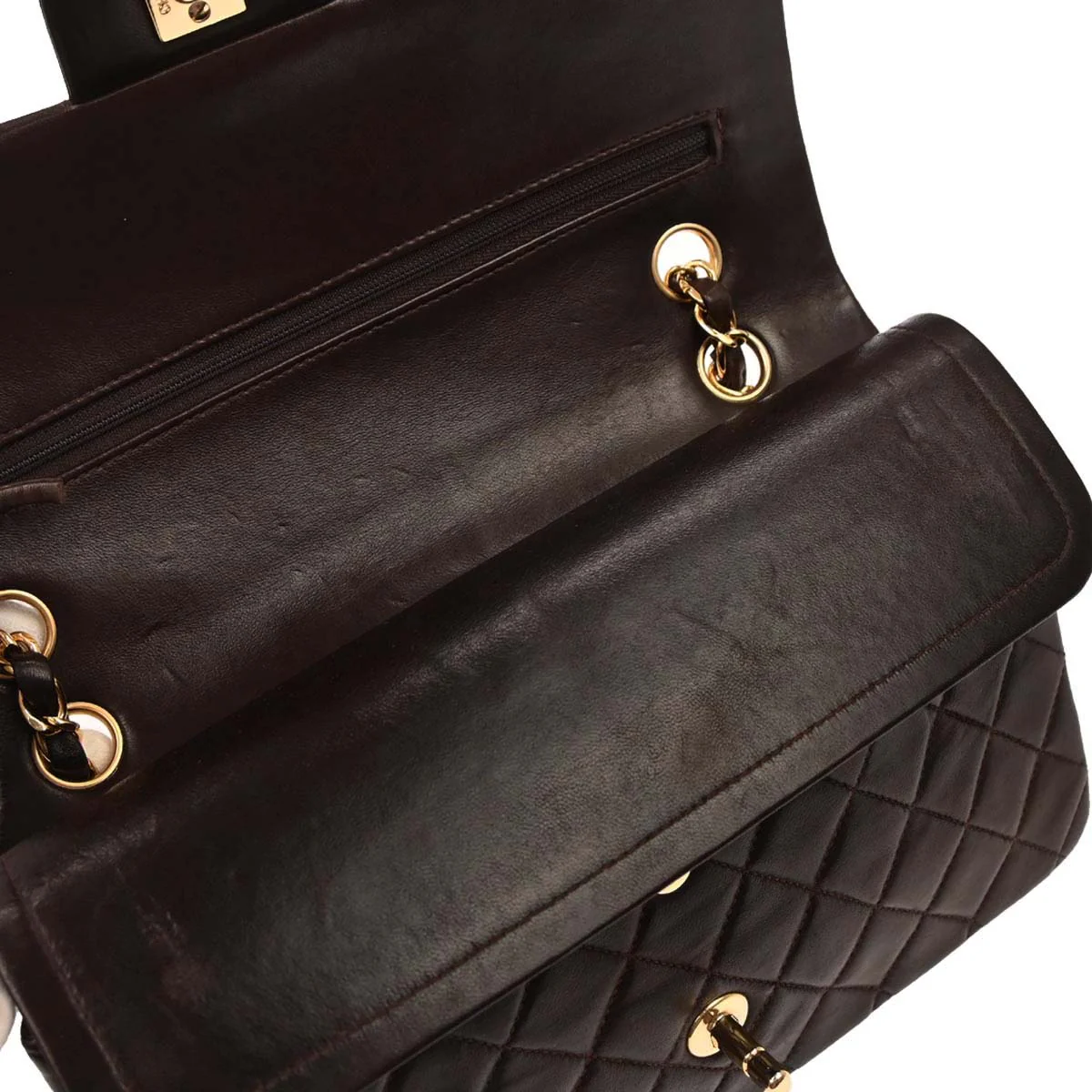 Chanel 2002-2003 Brown Lambskin Medium Classic Double Flap Shoulder Bag - Image 6
