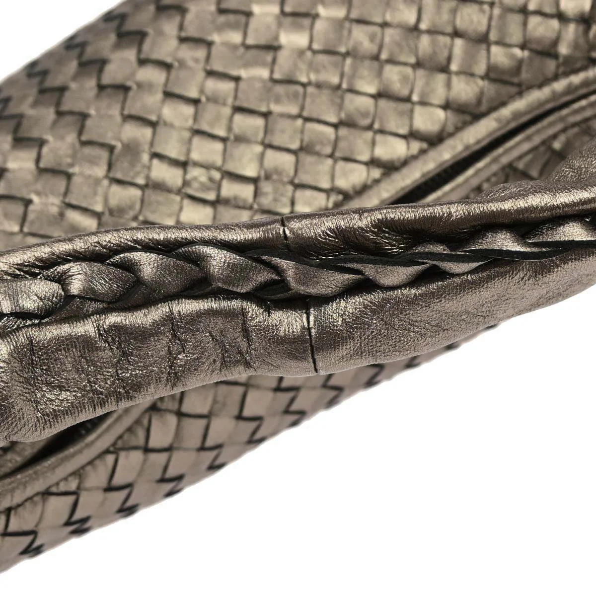 Bottega Veneta Gold Lambskin Intrecciato Handbag - Image 3