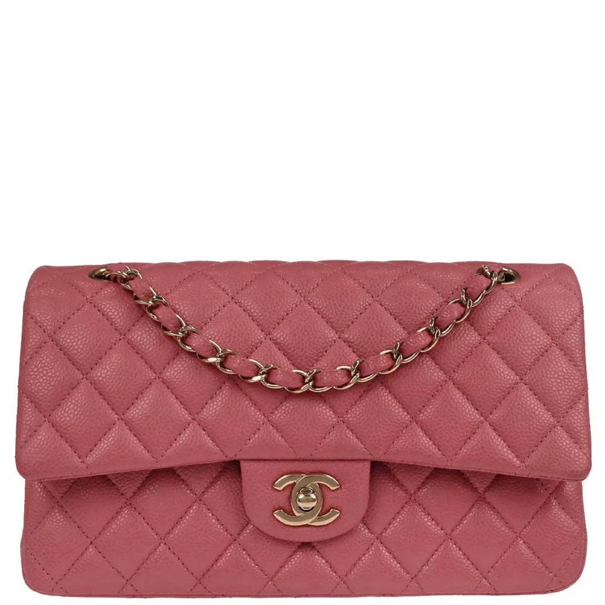 Chanel 2018 Pink Caviar Skin Medium Classic Double Flap Shoulder Bag