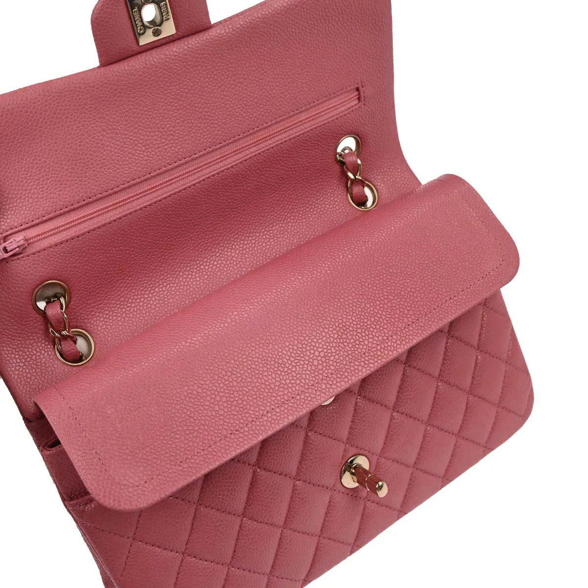 Chanel 2018 Pink Caviar Skin Medium Classic Double Flap Shoulder Bag - Image 6