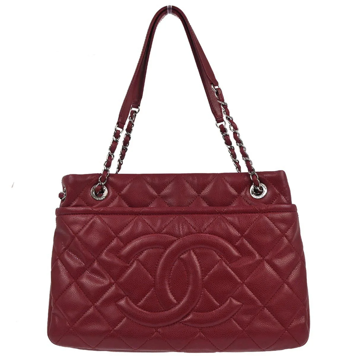 Chanel 2012 Red Caviar skin Timeless CC Chain Tote Bag