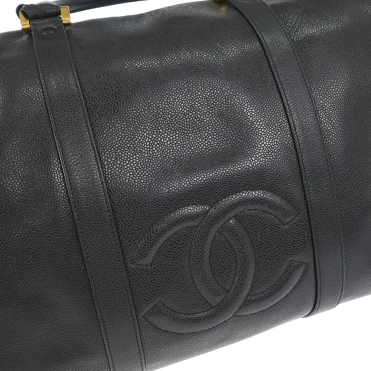 Chanel 1994-1996 Black Caviar Skin 2way Shoulder Duffle Handbag - Image 4