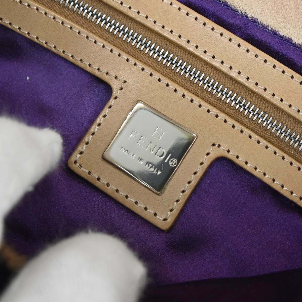 Fendi Beige Pony Hair Baguette Handbag - Image 11