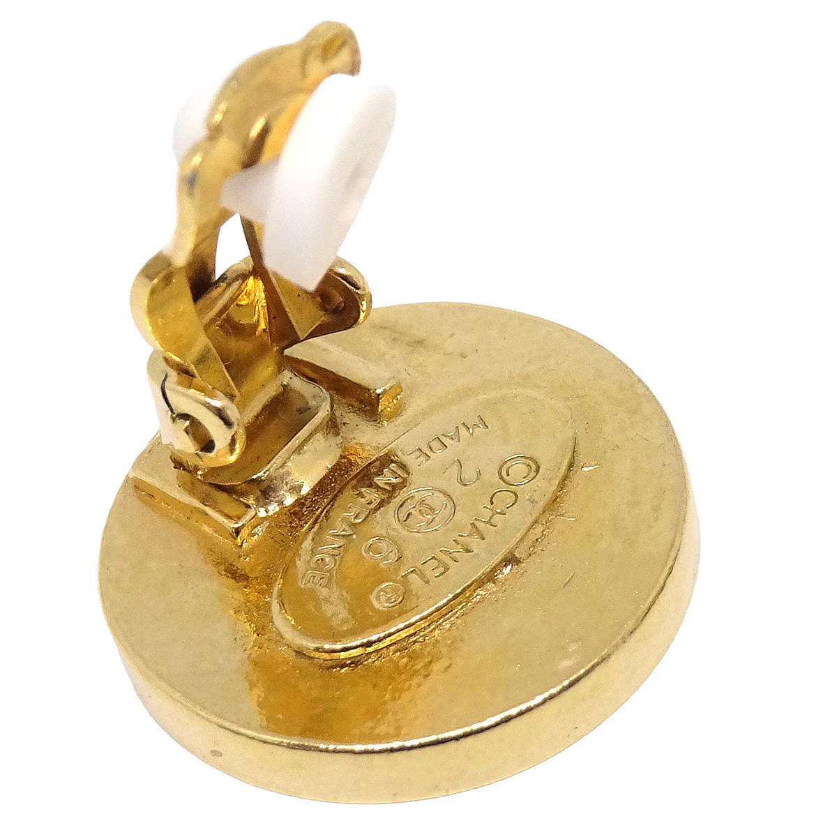 Chanel Button Clip-On Earrings Black Gold 26 - Image 4