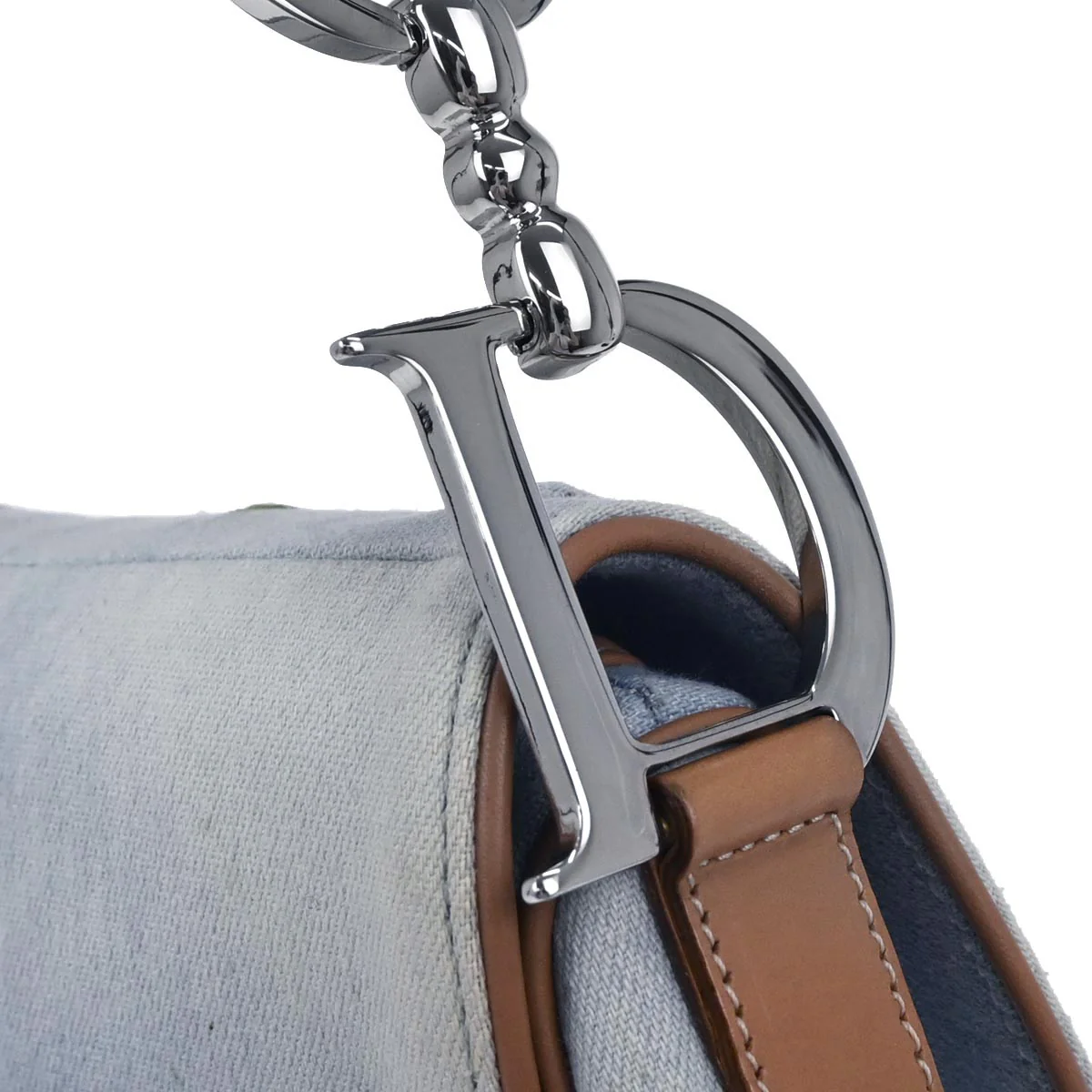 Christian Dior Light Blue Cotton Miss Diorella Saddle Handbag - Image 3