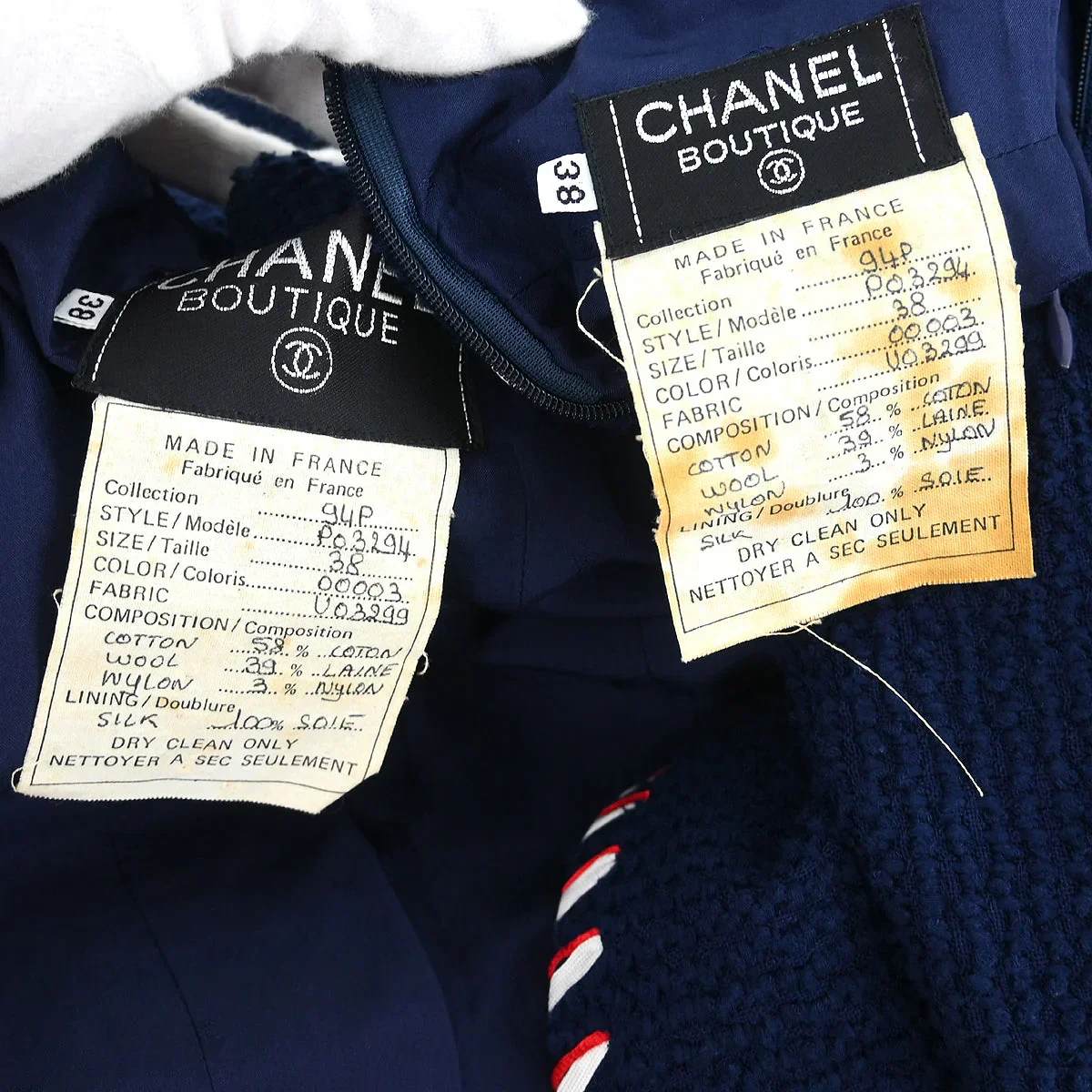 Chanel 1994 Setup Suit Jacket Skirt Navy #38 - Image 8