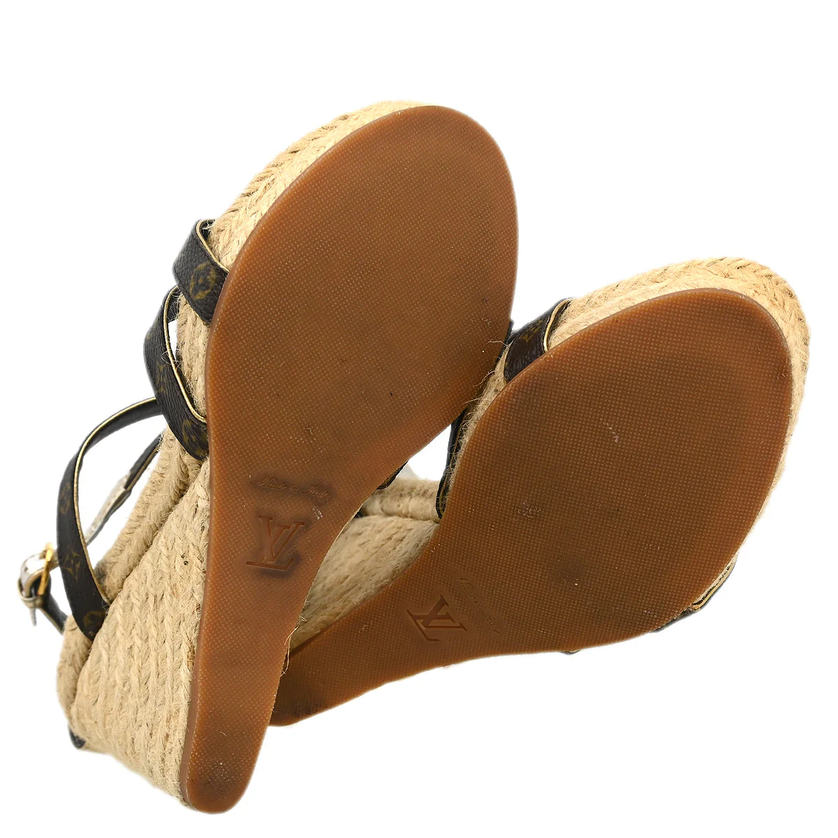 Louis Vuitton * 2011 Monogram Wedge Ankle Strap Sandals Shoes #35 1/2 - Image 4