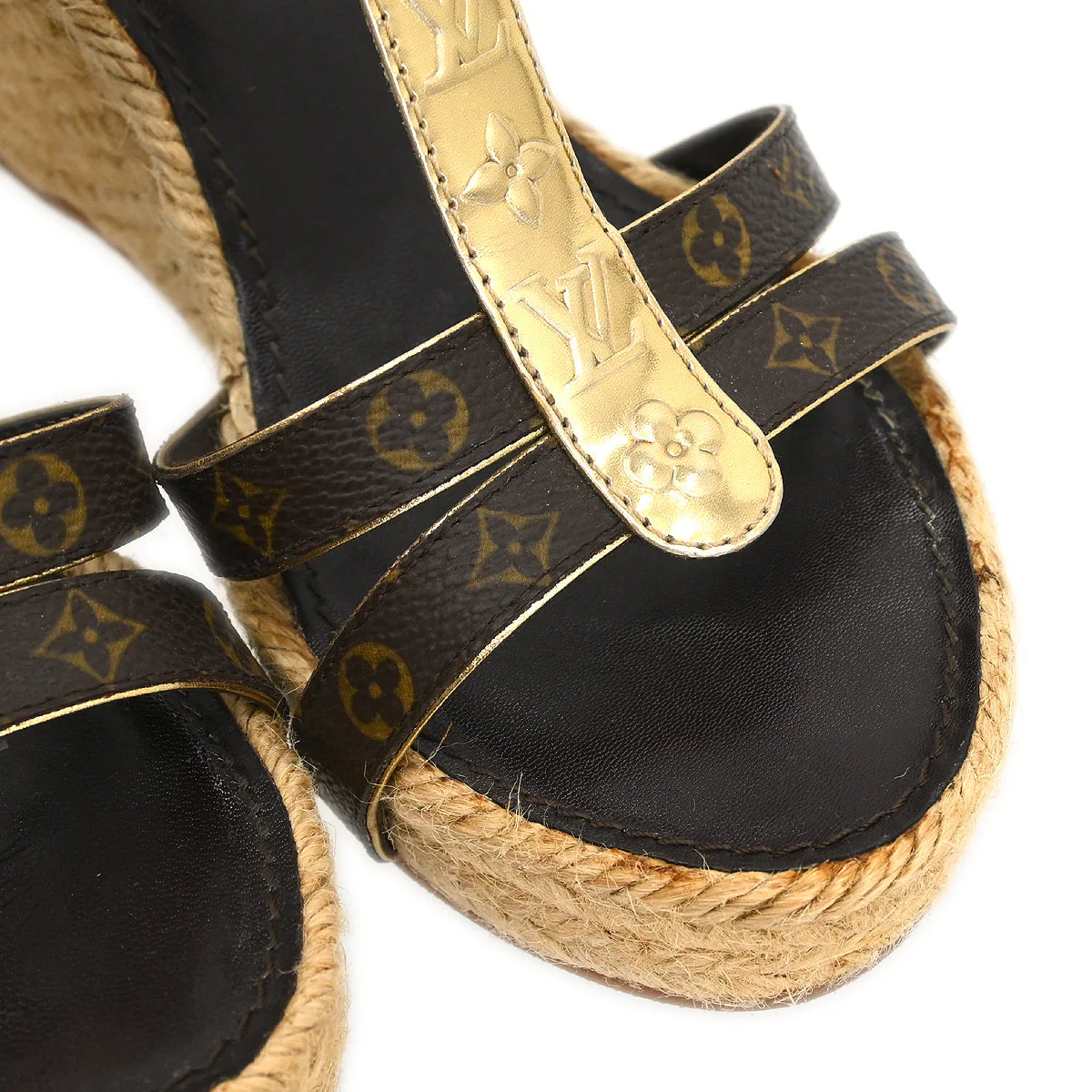 Louis Vuitton * 2011 Monogram Wedge Ankle Strap Sandals Shoes #35 1/2 - Image 5