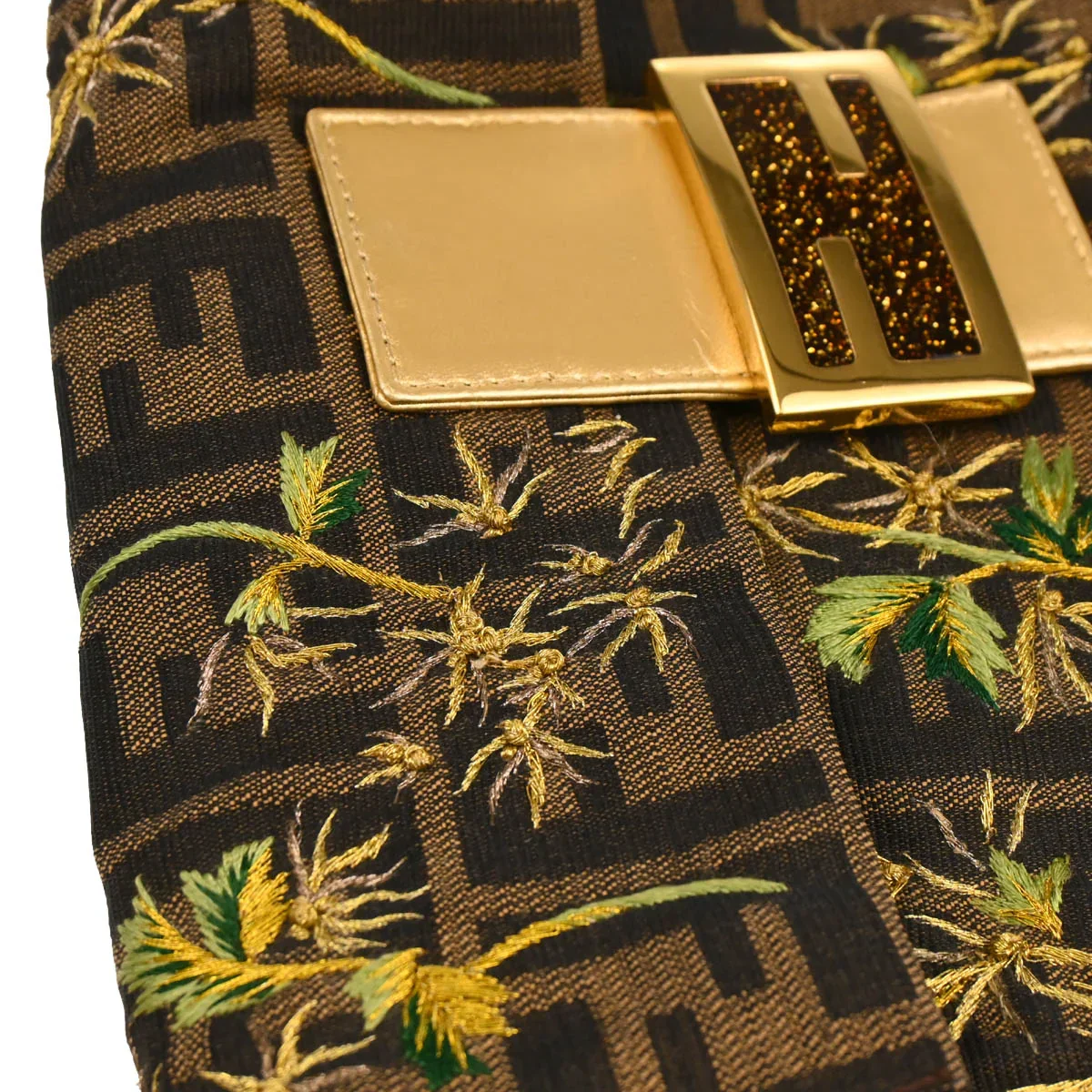 Fendi 2000 Gold Zucca Embroidered Baguette Handbag - Image 7
