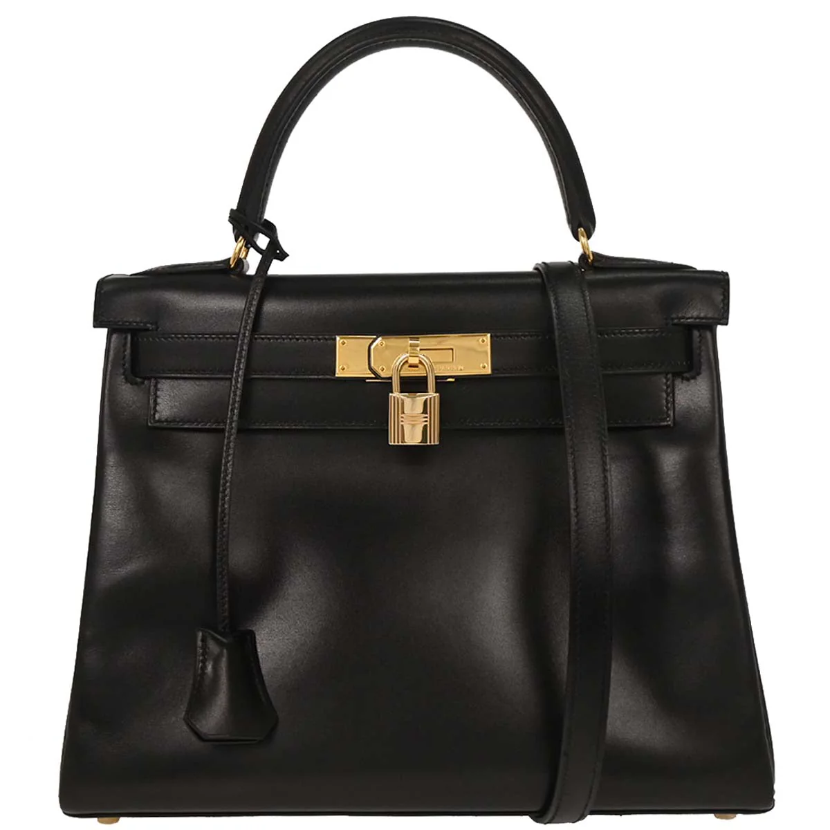 Hermes Black Box Calf Kelly 28 Retourne 2way Shoulder Handbag