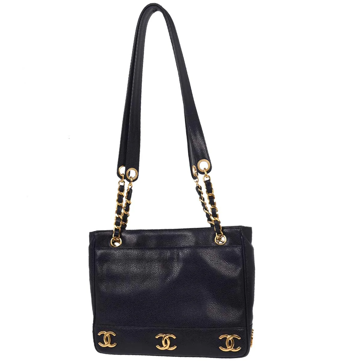 Chanel Navy Caviar Triple CC Shoulder Tote Bag - Image 2