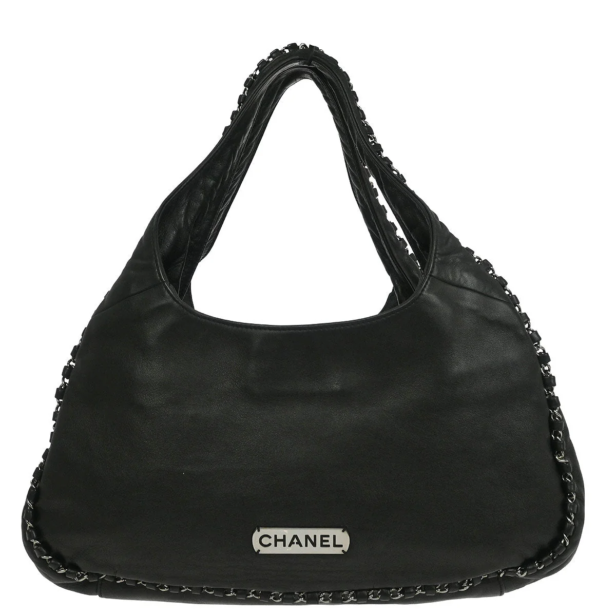 Chanel 2004-2005 Black Calfskin Around Chain Hobo Handbag