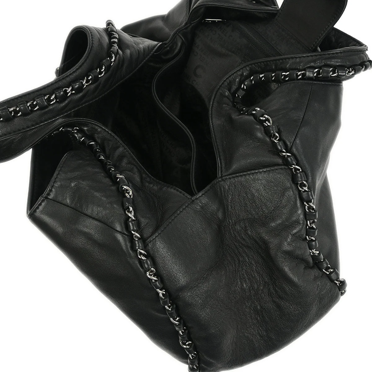 Chanel 2004-2005 Black Calfskin Around Chain Hobo Handbag - Image 6