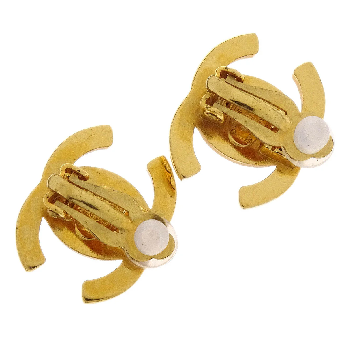 Chanel CC Turnlock Earrings Clip-On Gold Small Rhinestone 96A - Image 3
