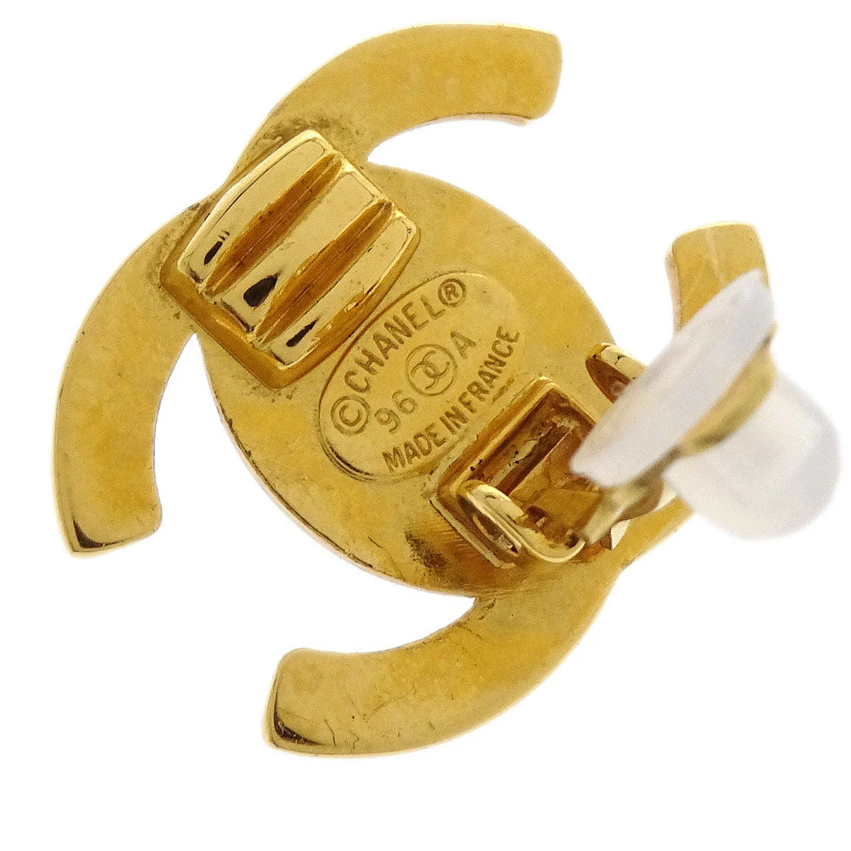Chanel CC Turnlock Earrings Clip-On Gold Small Rhinestone 96A - Image 4