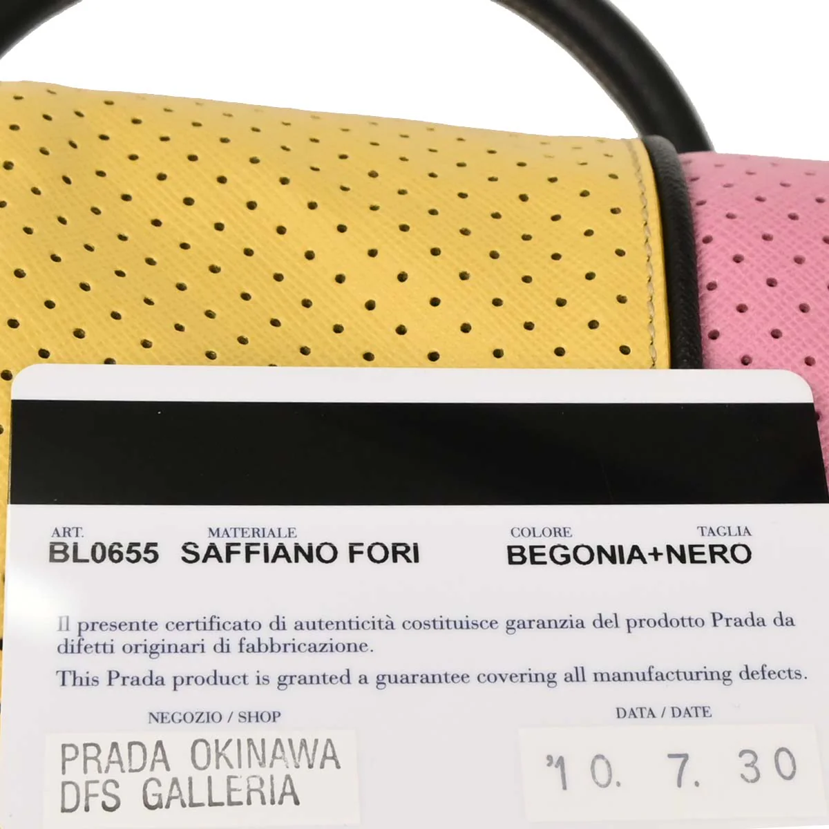 Prada Pink Yellow Perforated Handbag - Image 10