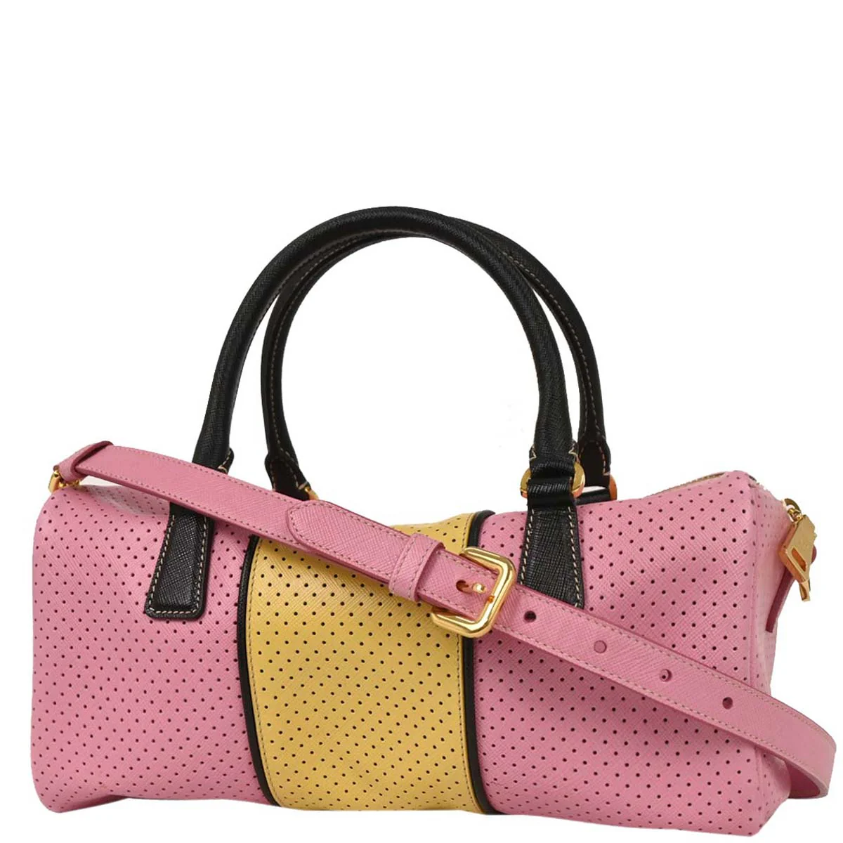Prada Pink Yellow Perforated Handbag - Image 2
