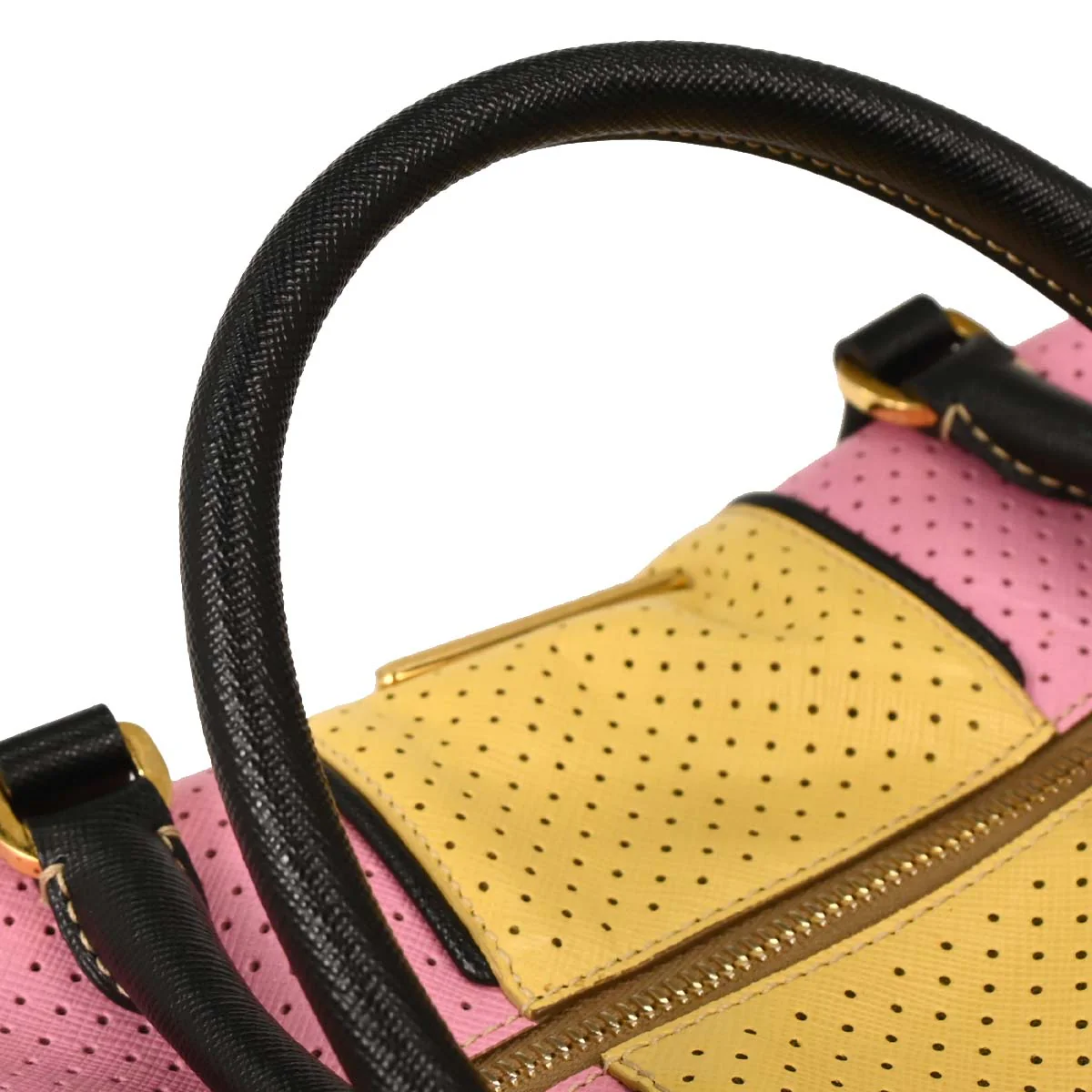 Prada Pink Yellow Perforated Handbag - Image 3