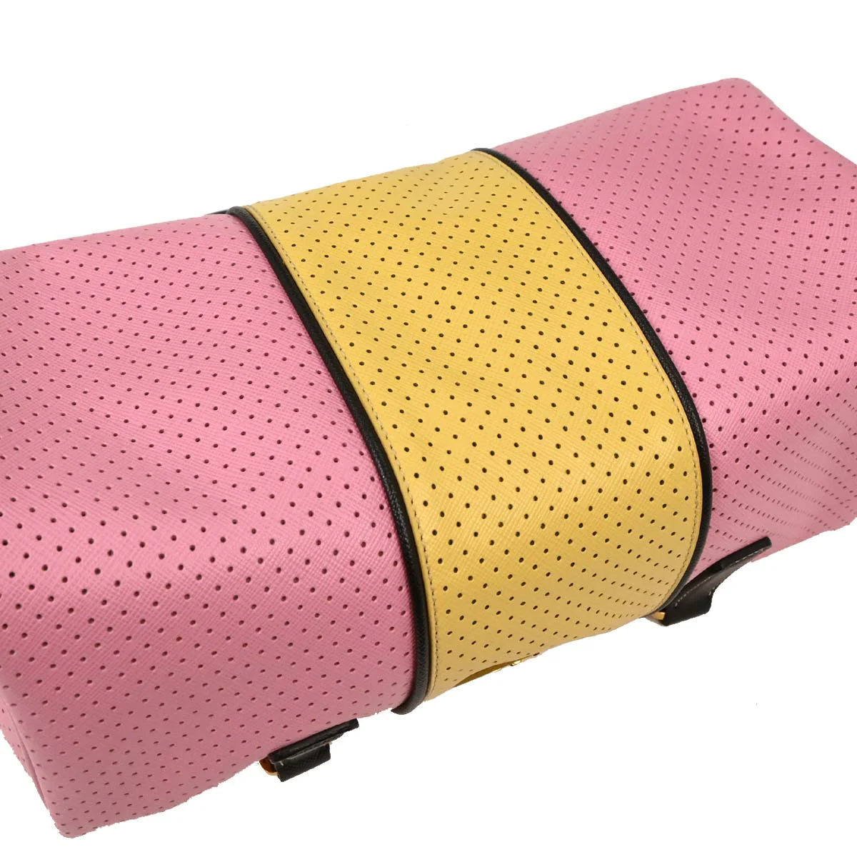 Prada Pink Yellow Perforated Handbag - Image 4