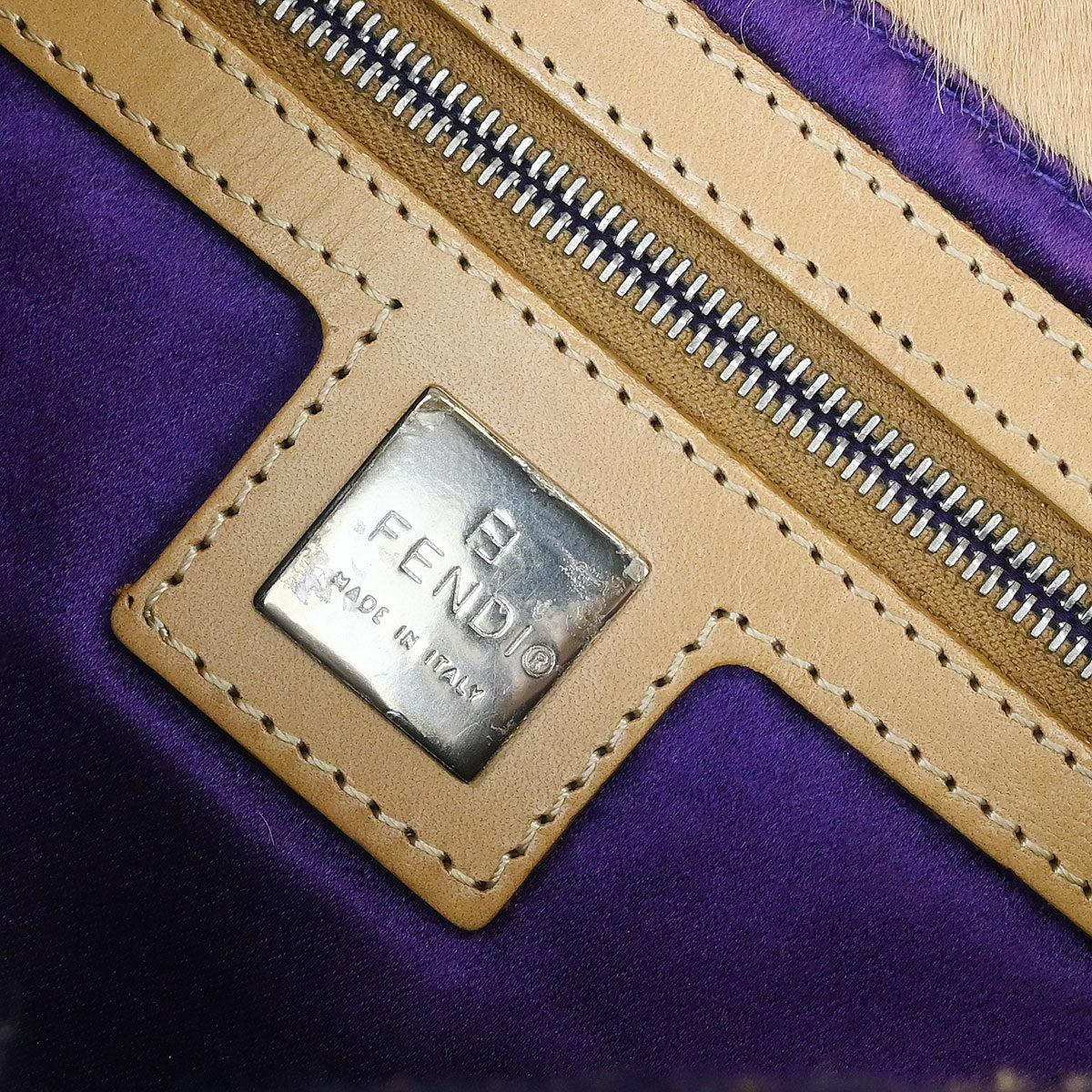 Fendi * Beige Pony Hair Baguette Handbag - Image 8