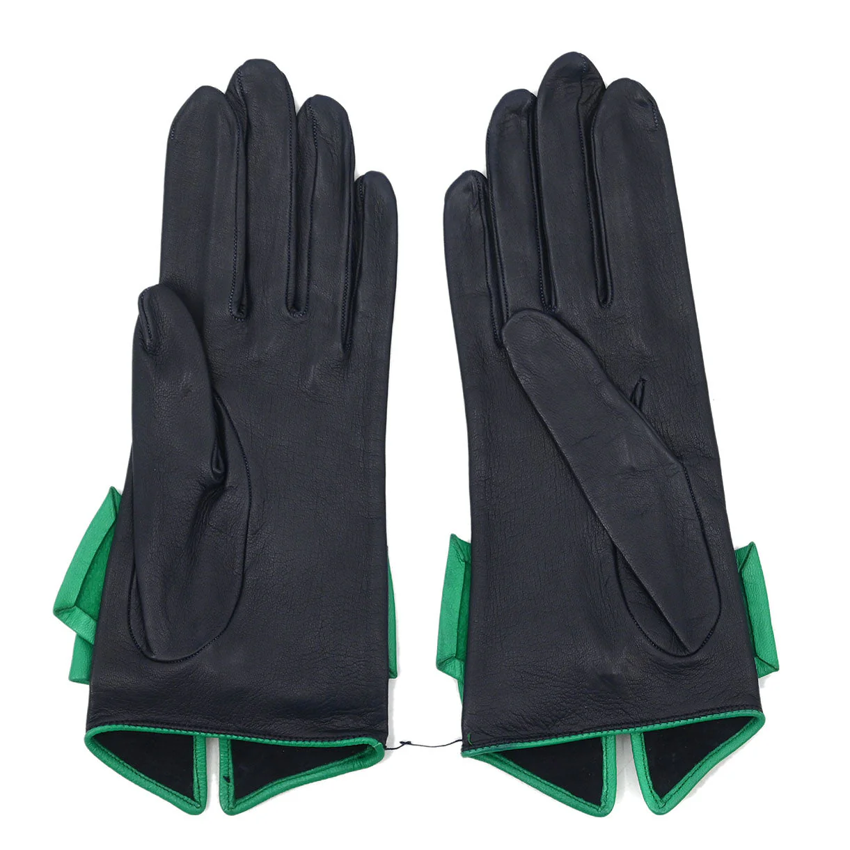 Hermes Navy Leather Bow Gloves #7 - Image 2