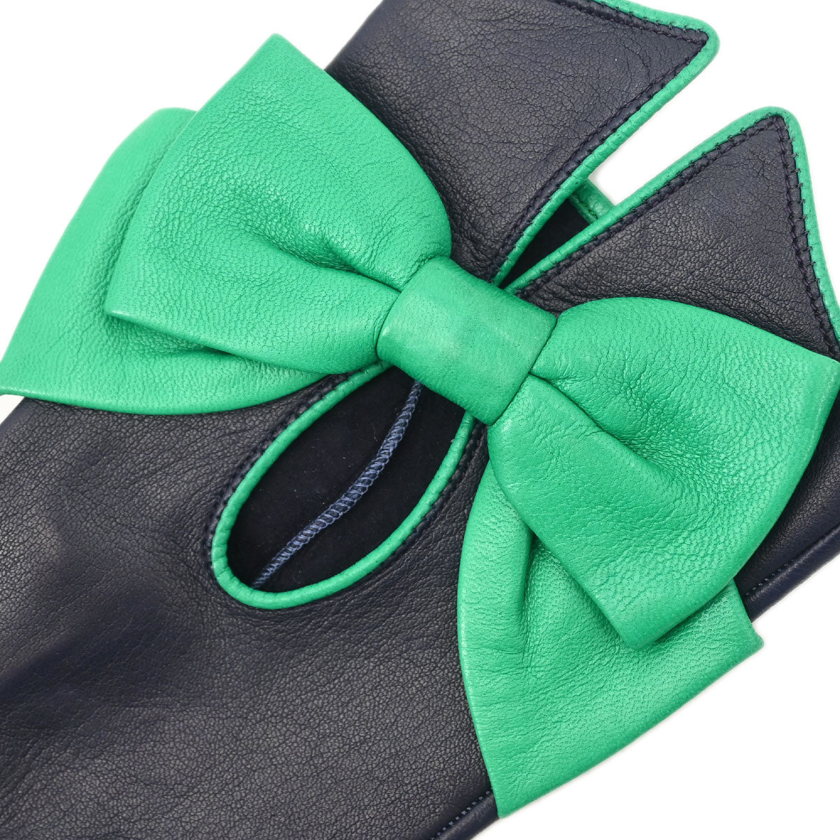 Hermes Navy Leather Bow Gloves #7 - Image 3