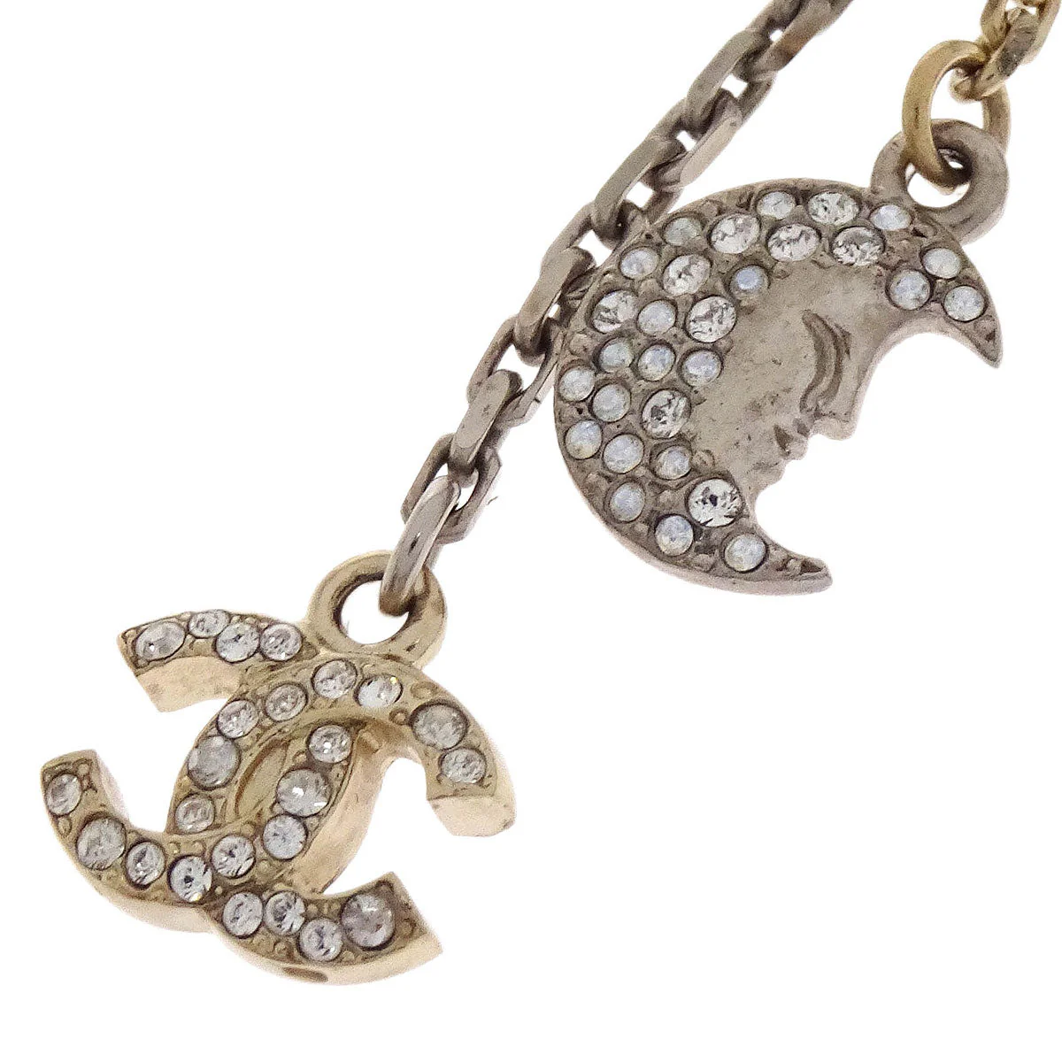 Chanel Star CC Moon Dangle Piercing Earrings Silver Rhinestone 17B - Image 2