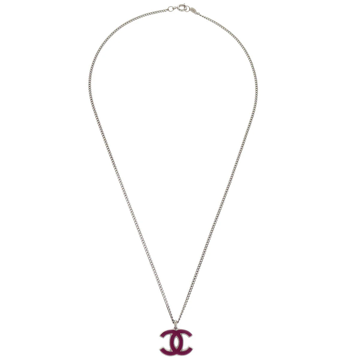 Chanel CC Chain Necklace Silver Pink 02C - Image 2