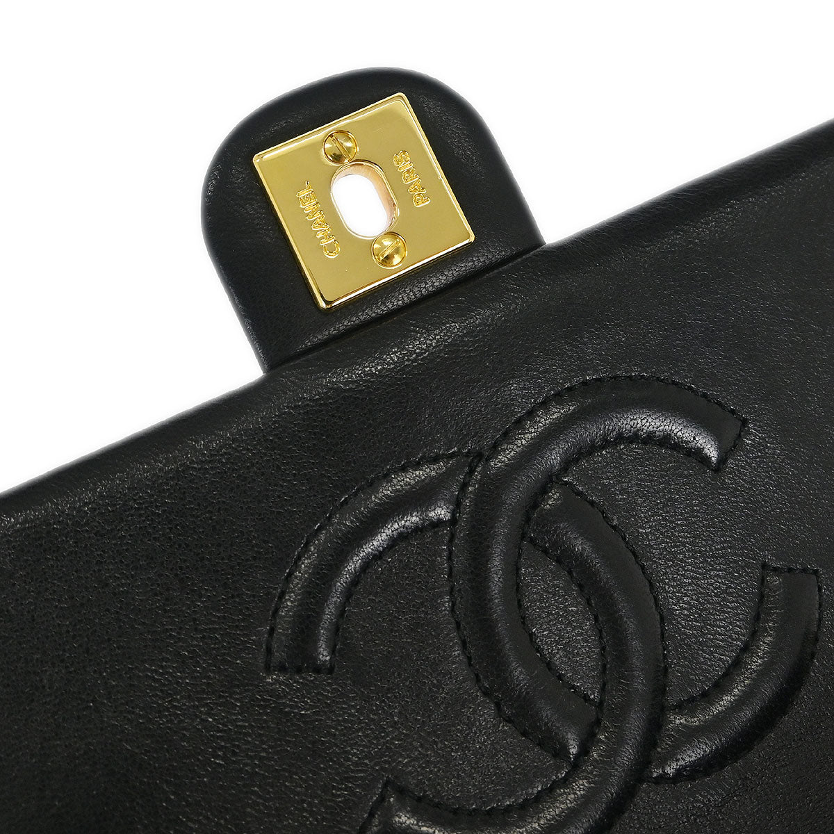 Chanel 1989-1991 Black Lambskin Classic Square Flap Shoulder Bag - Image 10