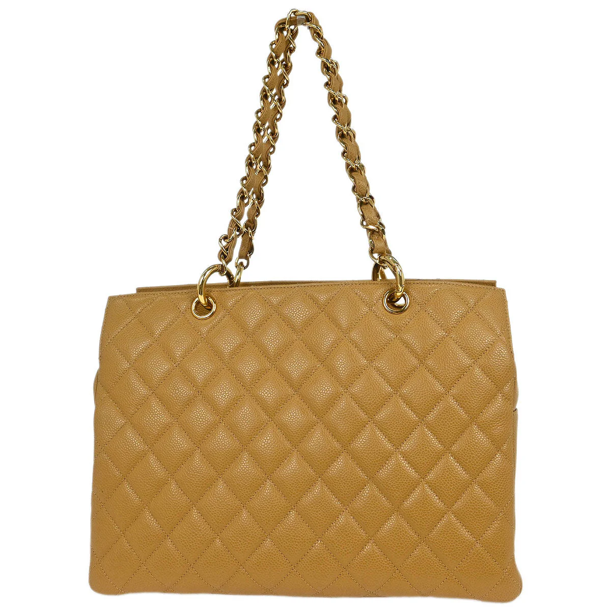 Chanel 2002-2003 Beige Caviar Tote Chain Handbag - Image 2