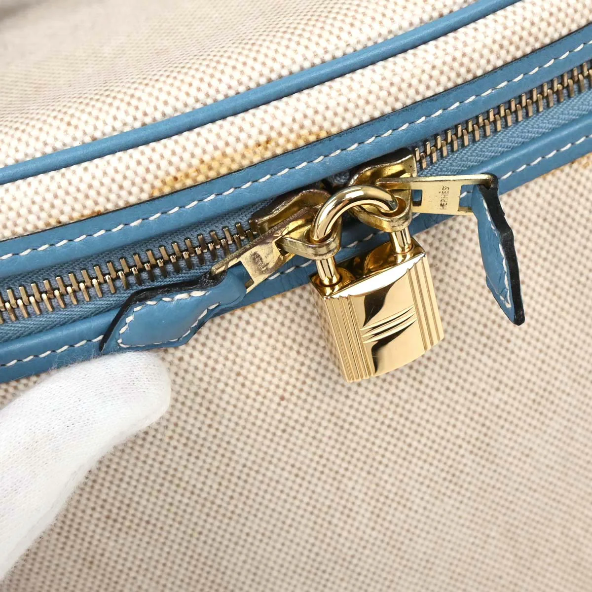 Hermes Blue Jean Toile H Taurillon Clemence Intercity Vanity Handbag - Image 6