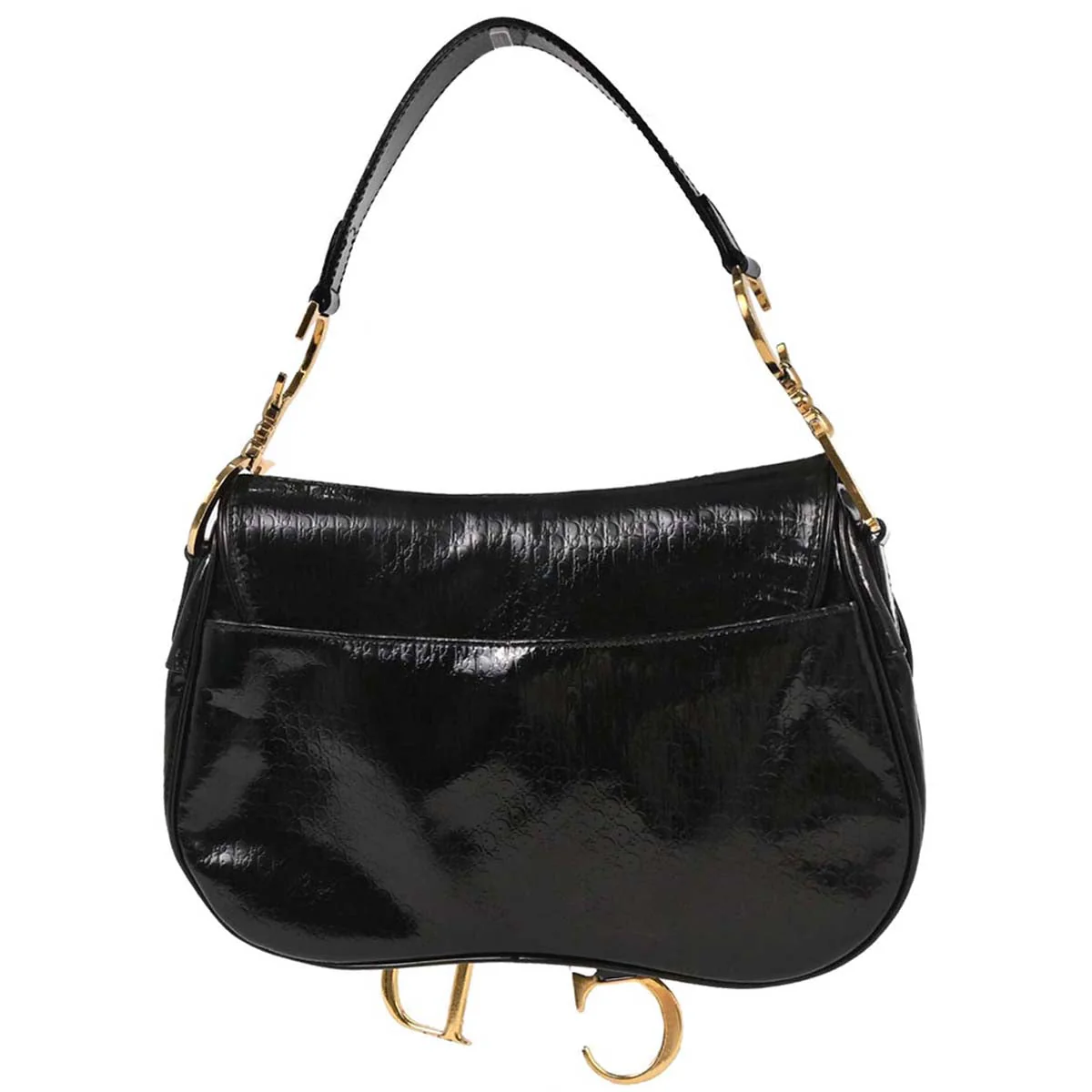 Christian Dior 2000 Black Patent Leather Double Saddle Handbag - Image 2