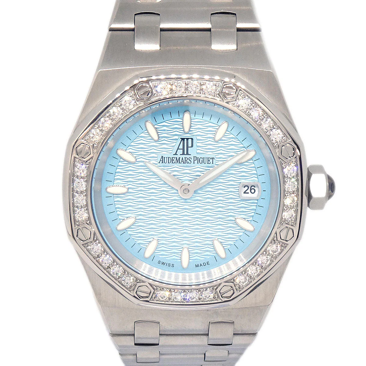 Audemars Piguet Royal Oak Ice Blue Ref.67601ST Quartz Watch SS Diamond 34mm