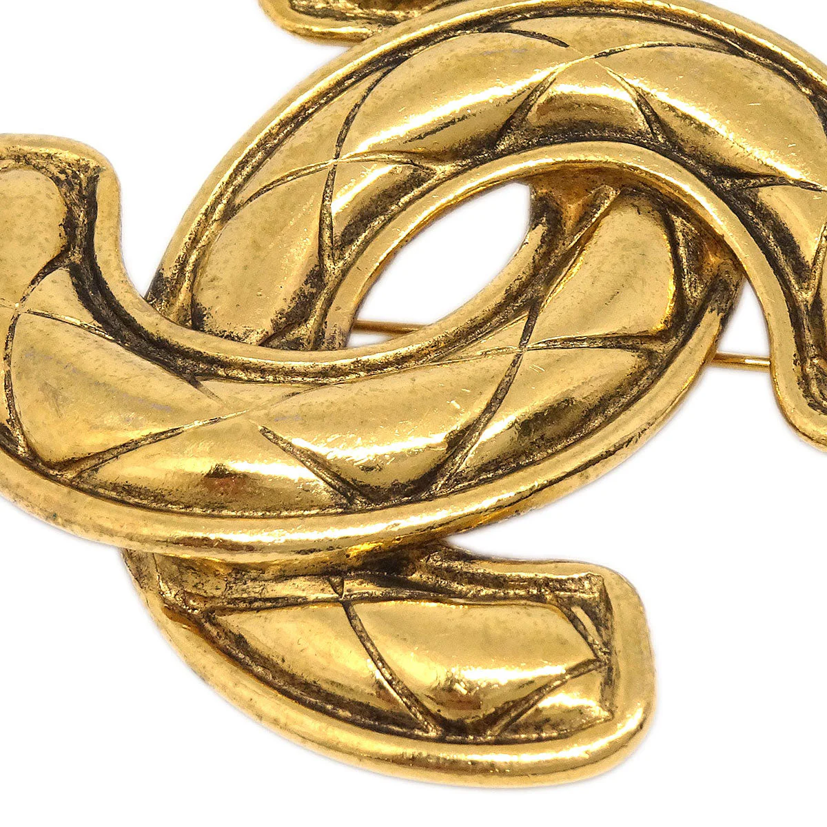 Chanel Quilted CC Brooch Pin Large Gold 1152 - Image 3