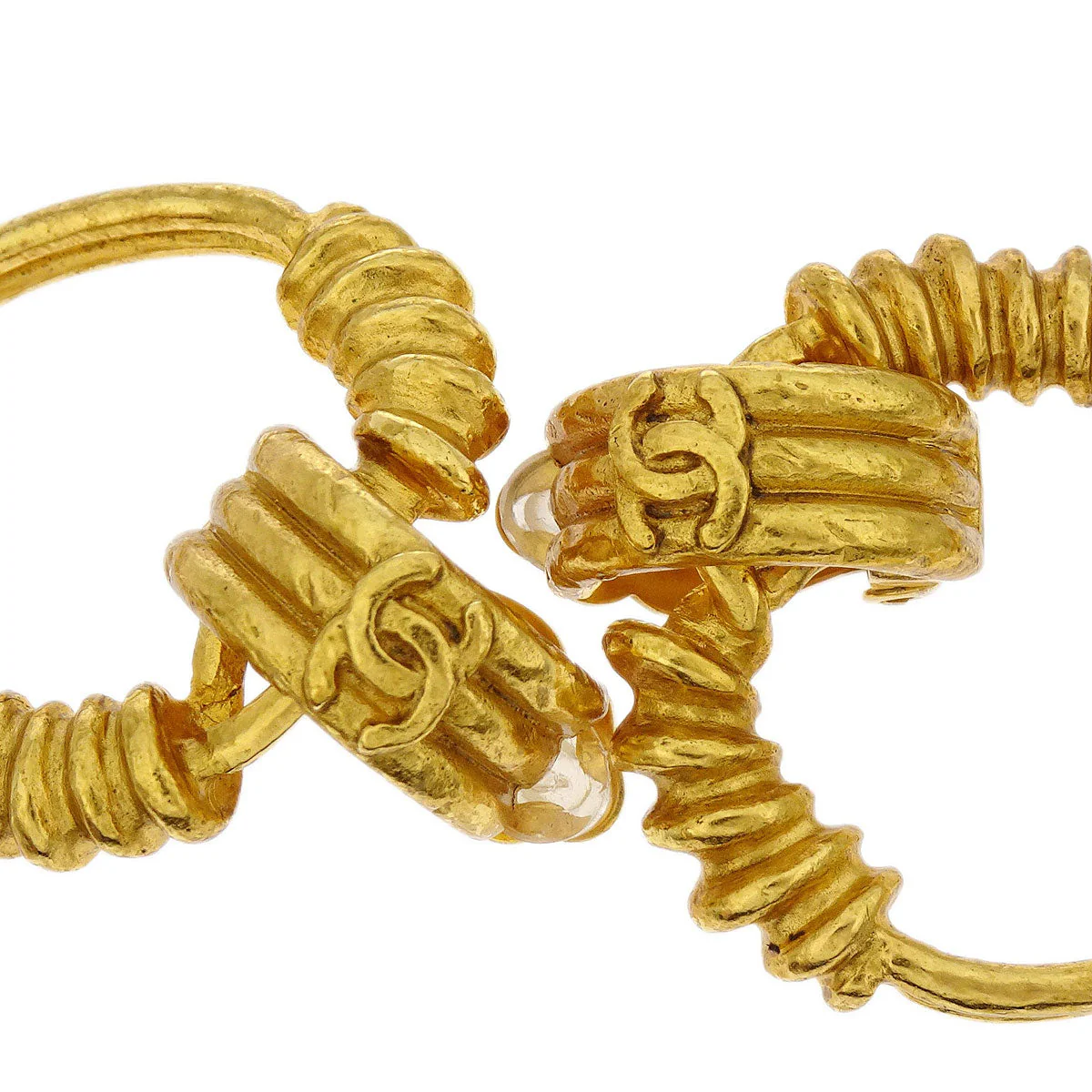 Chanel Dangle Hoop Clip-On Earrings Gold 94P - Image 2