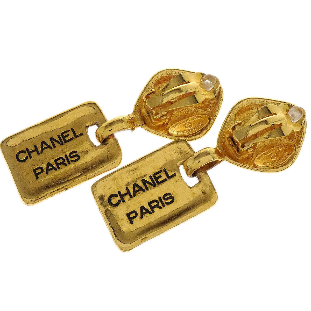Chanel Dangle Clip-On Earrings Rectangle Rhombus Gold 2448 - Image 3