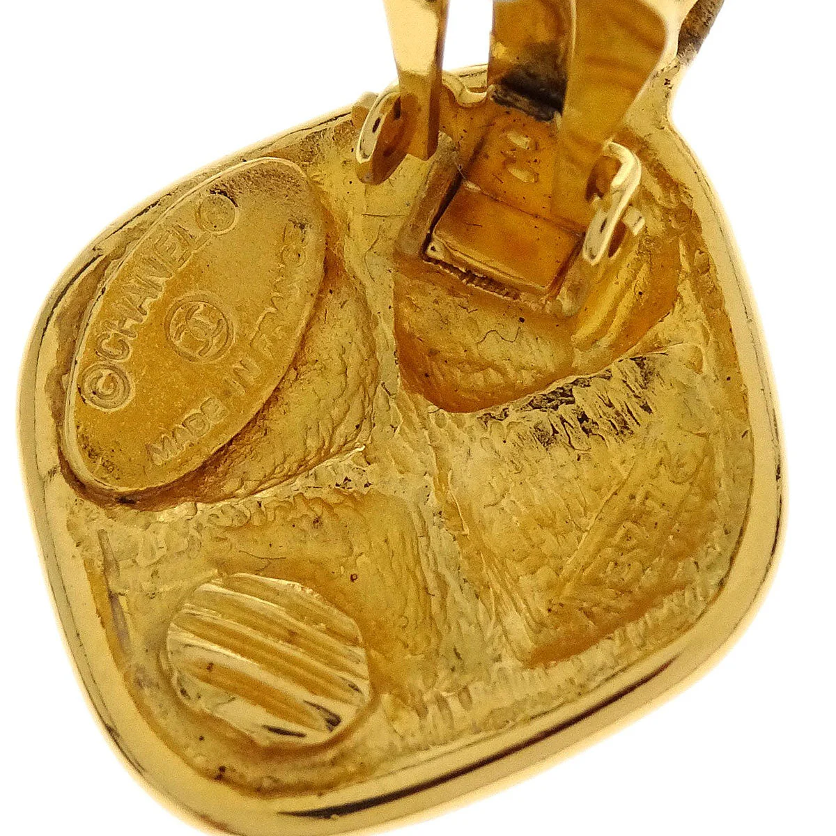 Chanel Dangle Clip-On Earrings Rectangle Rhombus Gold 2448 - Image 4
